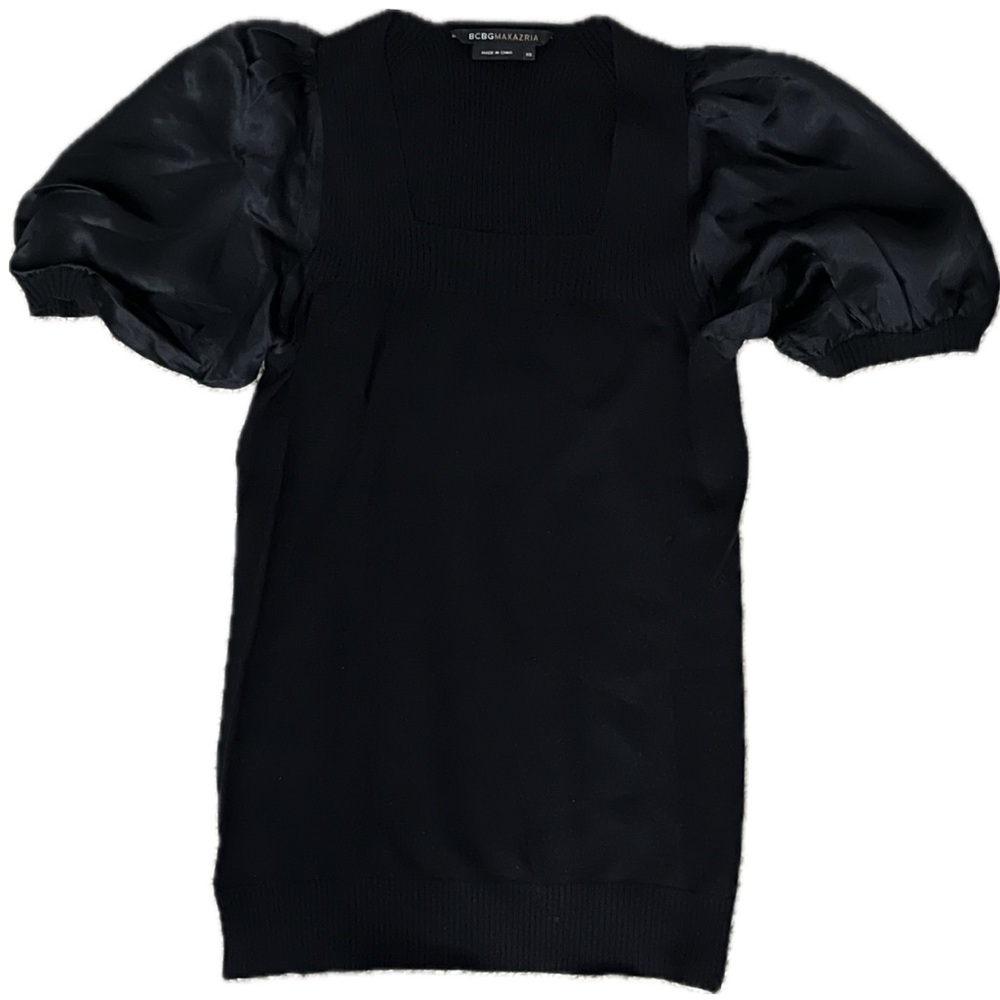 BCBGMaxAzria Black Puff Sleeve Top